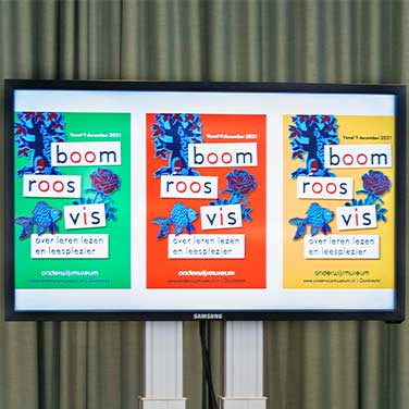 Tentoonstelling ‘boom roos vis, over leren lezen en leesplezier’