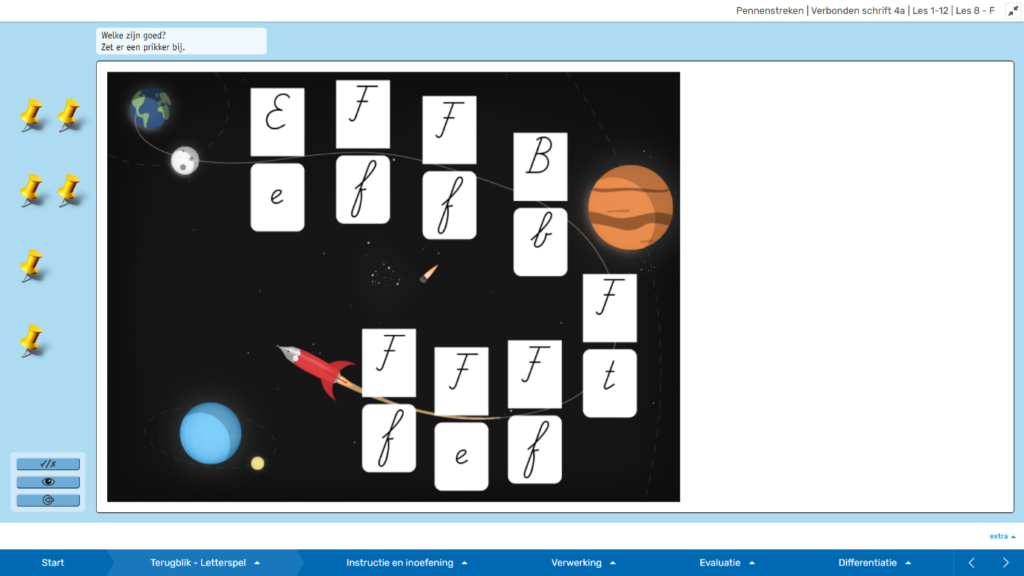 Het schrijfletterspel in de leerkrachtsoftware.