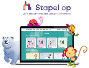 Stapel op logo en schermafbeelding van de applicatie met characters.